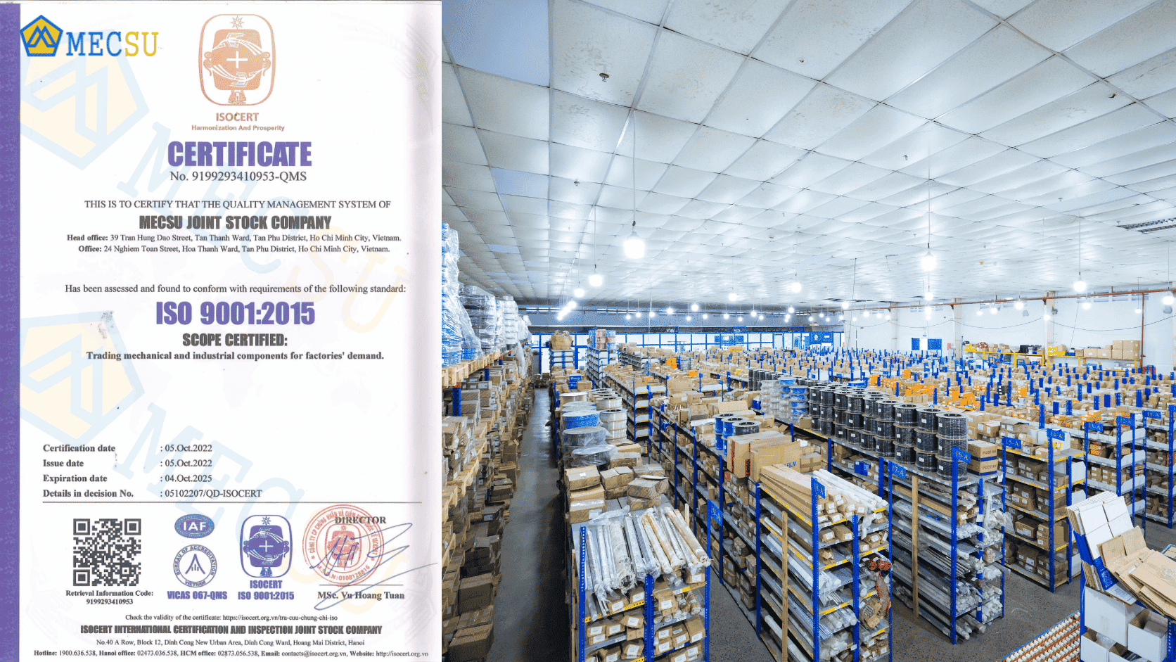 Nhà cung cấp uy tín Mecsu sở hữu hệ thống kho hàng đa dạng quy cách, đáp ứng đơn hàng mua sỉ lẫn lẻ.